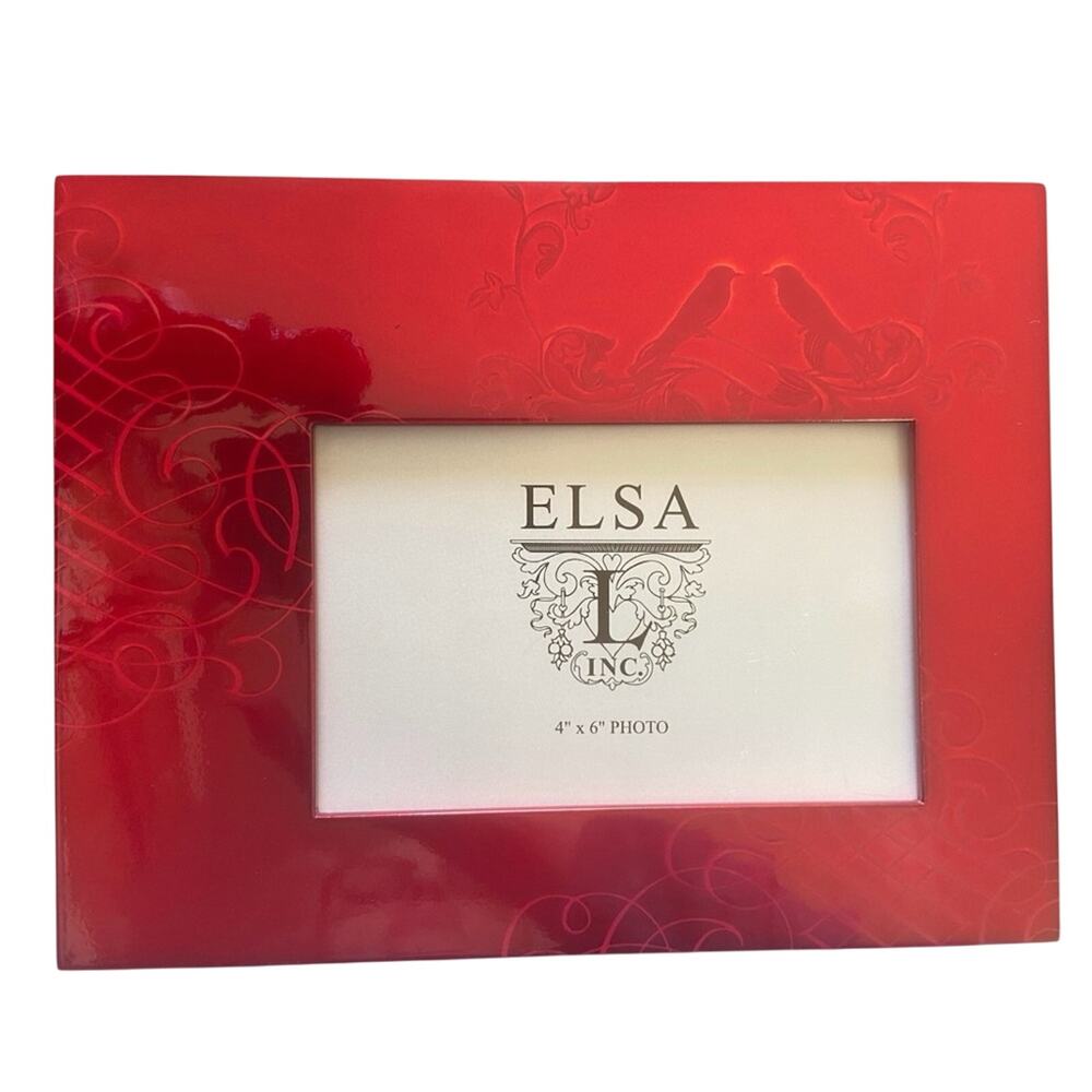 High Gloss Red Lacquer Table Top Frame  with scroll under print accents